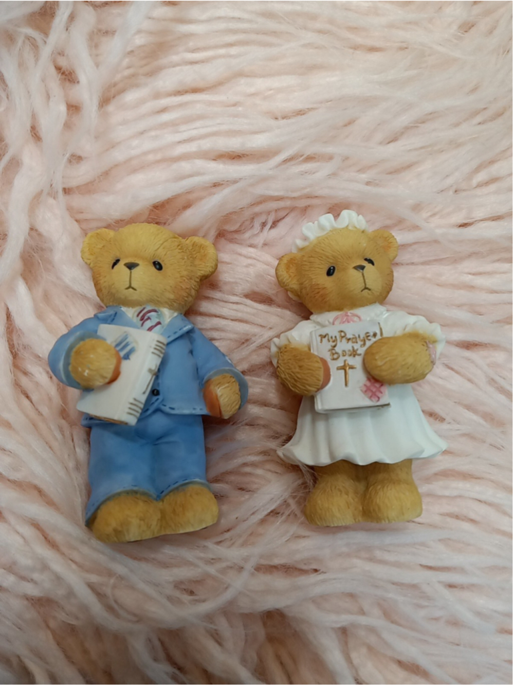 Cherished Teddies Set: Girl Boy First Communion Figurine Prayer Book Bible Set